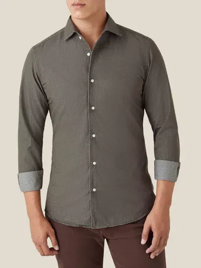 Luca Faloni Denim Classic Shirt In Military Green