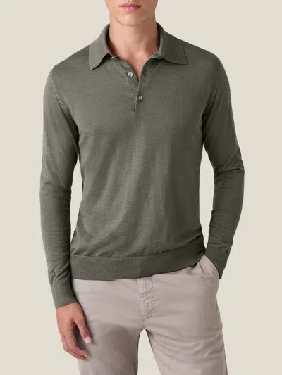 Luca Faloni Knitted Polo In Moss Green