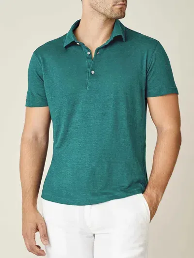 Luca Faloni Linen Jersey Elba Polo In Aquamarine