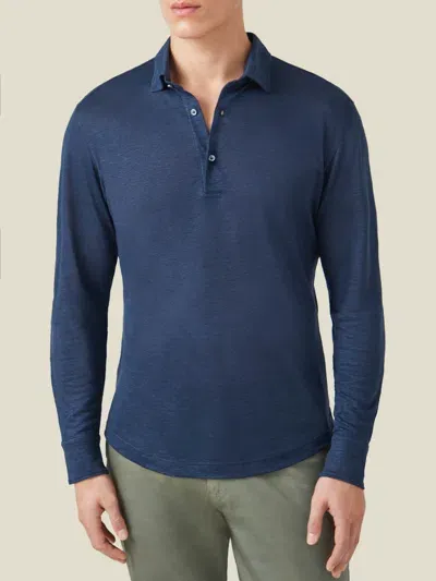 Luca Faloni Linen Jersey Positano Polo Shirt In Navy Blue