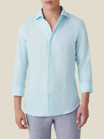 Luca Faloni Linen Portofino Shirt In Aquamarine