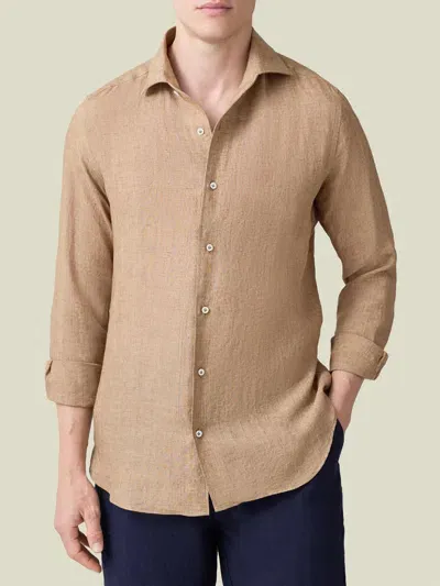 Luca Faloni Linen Portofino Shirt In Caramel Brown