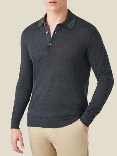 Luca Faloni Knitted Polo Sweater In Charcoal Grey