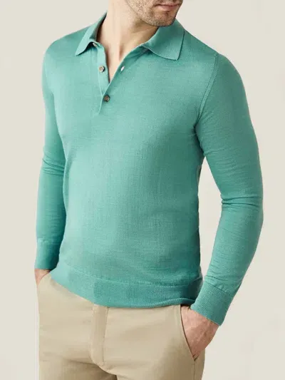 Luca Faloni Knitted Polo Sweater In Turquoise