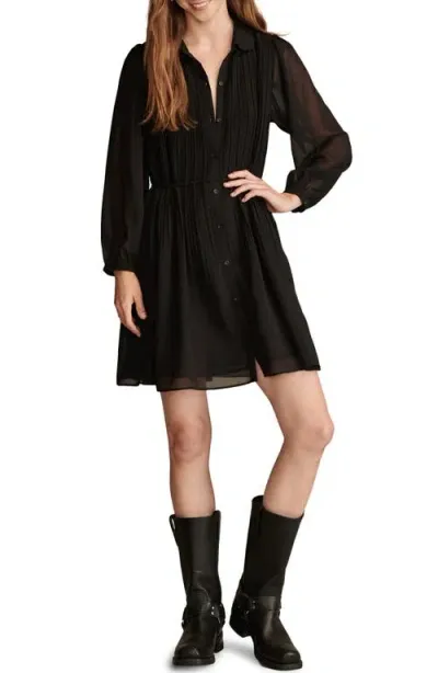 Lucky Brand Easy Pleated Long Sleeve Mini Shirtdress In True Black