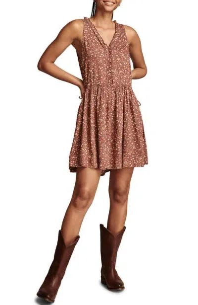 Lucky Brand Floral Sleeveless Shift Dress In Brown Floral