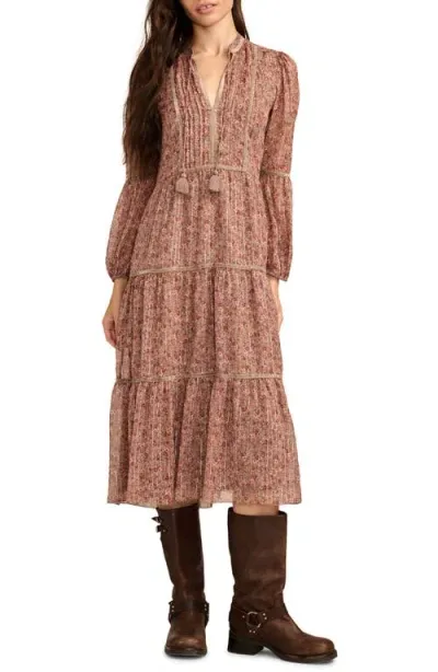 Lucky Brand Metallic Thread Floral Long Sleeve Tiered Dress In Pink Floral