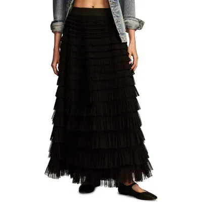 Lucky Brand Ruffle Tulle Maxi Skirt In Caviar