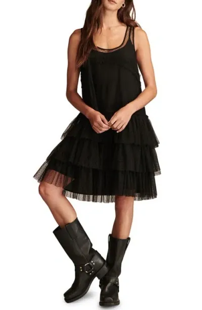 Lucky Brand Ruffle Tulle Sleeveless Party Dress In Caviar