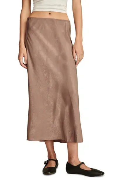 Lucky Brand Satin Midi Slip Skirt In Beige