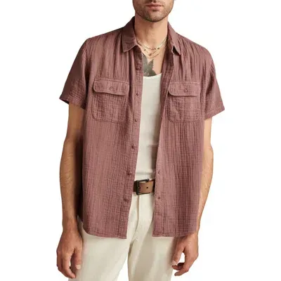 Lucky Brand Short Sleeve Cotton Gauze Button-up Shirt In Twilight Mauve