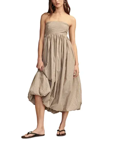 Lucky Brand Women's Poplin Bubble Hem Maxi Dress In Brown Stripe