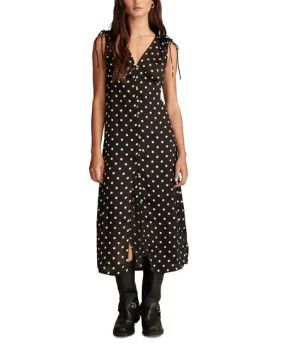 Lucky Brand Women's Satin Button-front Midi Dress In Black Dot