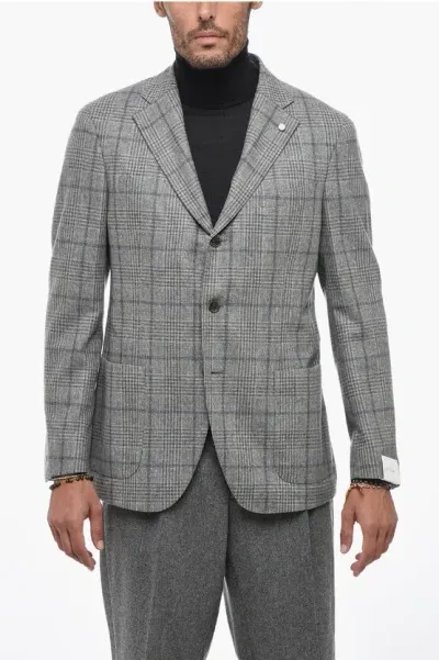 Luigi Bianchi Checked Virgin Wool An Cashmere Blazer In Gray