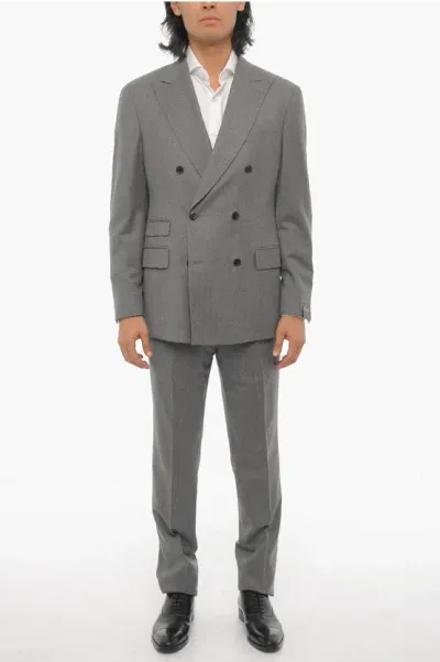 Luigi Bianchi Side Vents Peak Lapel Double Breasted Suit In Gray