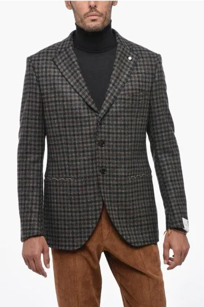 Luigi Bianchi Virgin Wool And Cashemere Check 3-buttons Blazer In Multi