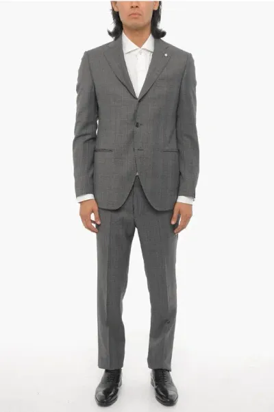 Luigi Bianchi Virgin Wool Checkedn 3-buttons Suit In Gray