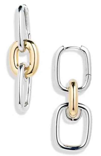 Luv Aj Two-tone Link Drop Huggie Hoop Earrings In Silver