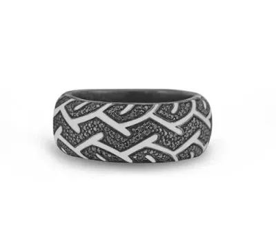 Luvmyjewelry American Muscle Tire Tread Sterling Silver & Black Diamond Ring In Dark Grey