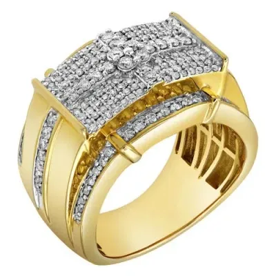 Luvmyjewelry Banner Of Bling 14k Yellow Gold Diamond Men Statement Ring