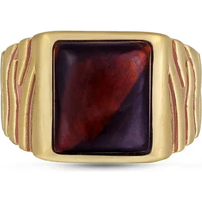 Luvmyjewelry Chatoyant Red Tiger Eye Sterling Silver Men Signet Ring In 14kt Gold Vermeil On Sterling