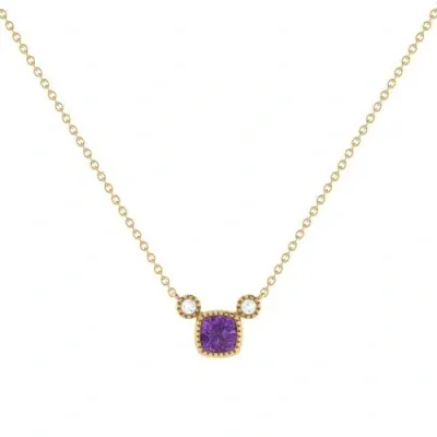 Luvmyjewelry Cushion Cut Amethyst & Diamond 14k Gold Birthstone Necklace In Yellow Gold