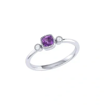 Luvmyjewelry Cushion Cut Amethyst & Diamond Birthstone Ring In White Gold