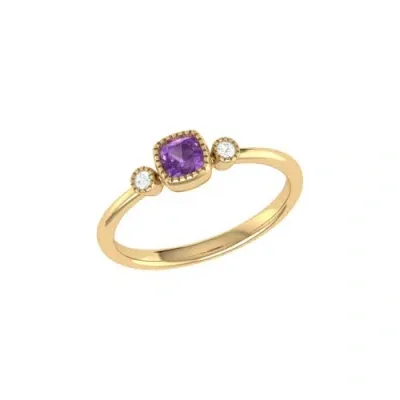 Luvmyjewelry Cushion Cut Amethyst & Diamond Birthstone Ring In Yellow Gold