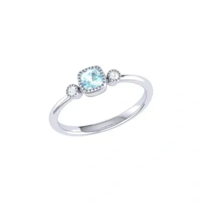 Luvmyjewelry Cushion Cut Aquamarine & Diamond Birthstone Ring In White Gold