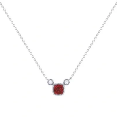 Luvmyjewelry Cushion Cut Garnet & Diamond Birthstone Necklace In White Gold