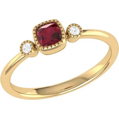 Luvmyjewelry Cushion Cut Ruby & Diamond Birthstone Ring In Yellow Gold