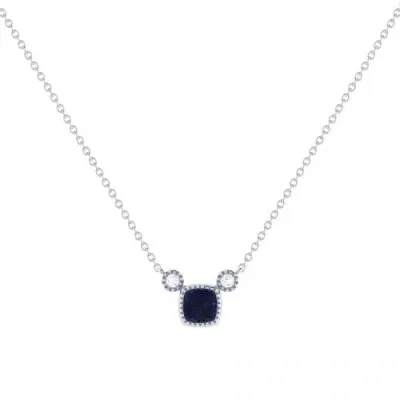 Luvmyjewelry Cushion Cut Sapphire & Diamond 14k Gold Birthstone Necklace In White Gold