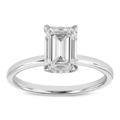 Luvmyjewelry Delphine 14k White Gold Emerald Cut Lab Grown Diamond Hidden Halo Engagement Ring