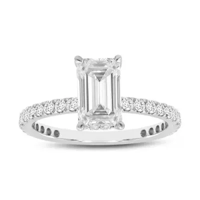 Luvmyjewelry Diadem 14k White Gold Emerald Cut Lab Grown Diamond Hidden Halo Engagement Ring