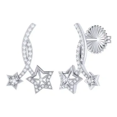 Luvmyjewelry Divergent Stars Sterling Silver Diamond Twist Earring