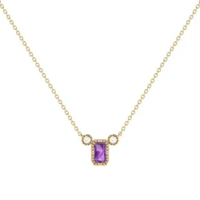 Luvmyjewelry Emerald Cut Amethyst & Diamond Birthstone Necklace In Yellow Gold