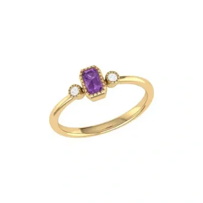 Luvmyjewelry Emerald Cut Amethyst & Diamond Birthstone Ring In Yellow Gold