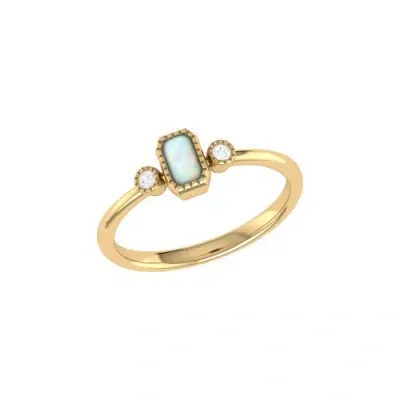 Luvmyjewelry Emerald Cut Opal & Diamond Birthstone Ring In Yellow Gold