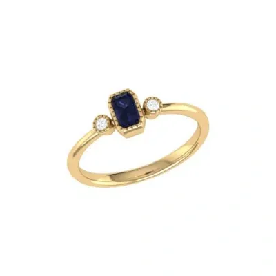 Luvmyjewelry Emerald Cut Sapphire & Diamond Birthstone Ring In Yellow Gold