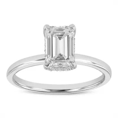 Luvmyjewelry Empress 14k White Gold Emerald Cut Lab Grown Diamond Hidden Halo Engagement Ring