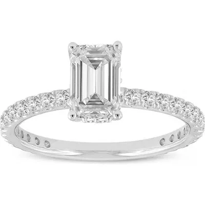 Luvmyjewelry Fiora 14k White Gold Emerald Cut Lab Grown Diamond Hidden Halo Engagement Ring