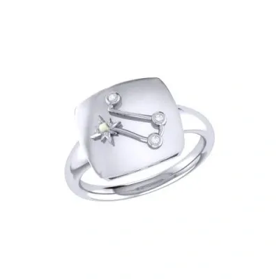 Luvmyjewelry Gemini Moonstone & Diamond Signet Ring In Silver