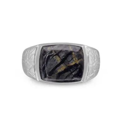 Luvmyjewelry Grey Picture Jasper Sterling Silver Men Signet Ring