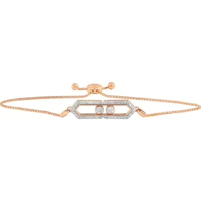 Luvmyjewelry Hexagonal Kinetic Slider Bolo Adjustable Diamond Bracelet In 14k Rose Gold