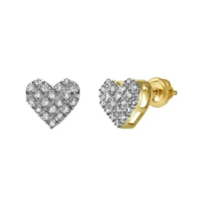 Luvmyjewelry Ice Hearts 10k Yellow Gold Diamond Stud Earrings