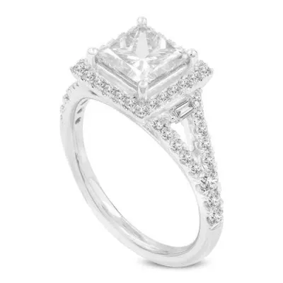 Luvmyjewelry Kamelia 14k White Gold Princess Cut Lab Grown Diamond Halo Engagement Ring