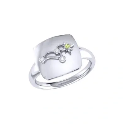 Luvmyjewelry Leo Peridot & Diamond Signet Ring In Silver