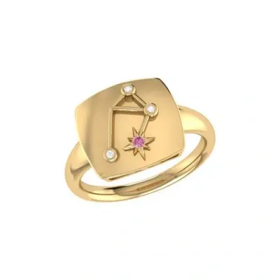 Luvmyjewelry Libra Pink Tourmaline & Diamond Signet Ring In 14kt Gold Vermeil On Sterling