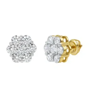 Luvmyjewelry Luxe 14k Yellow Gold Diamond Cluster Earrings