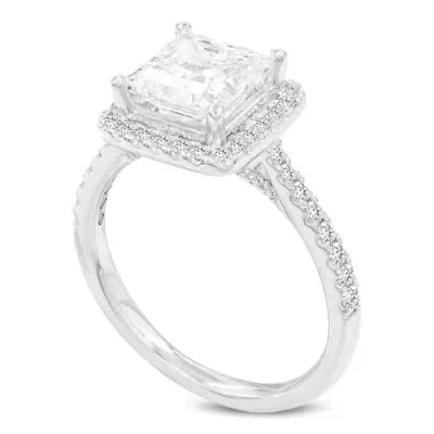 Luvmyjewelry Magdalena 14k White Gold Princess Cut Lab Grown Diamond Halo Engagement Ring